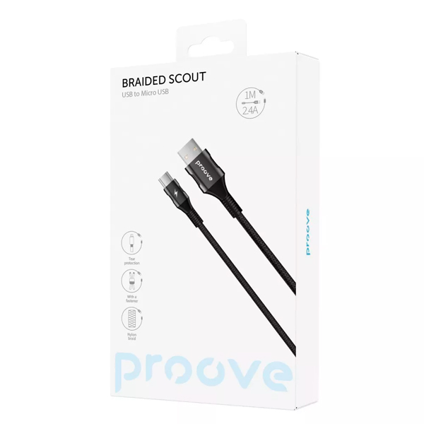 Кабель Proove Braided Scout Micro USB 2.4A 1m Black