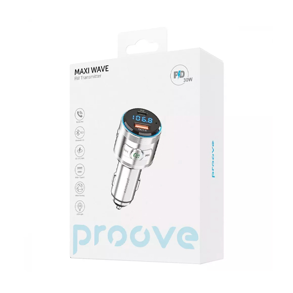 FM Modulator Proove Maxi Wave 30W (PD+QC3.0) Type-C+USB Silver