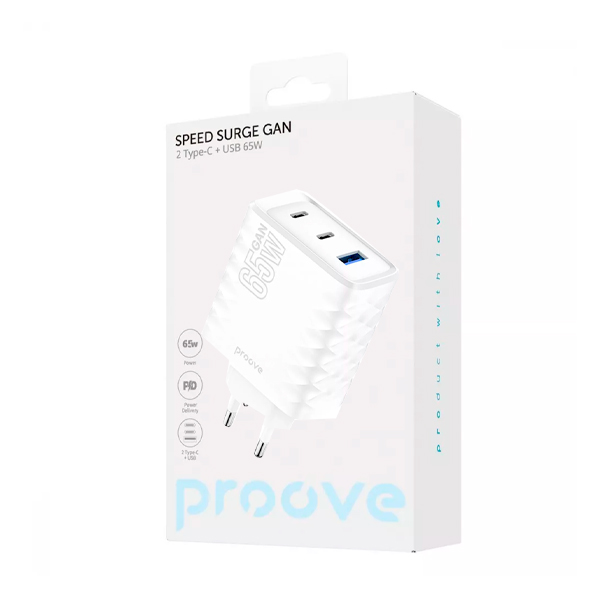 МЗП Proove Speed Surge Gan 65W (USB + 2 Type-C) White