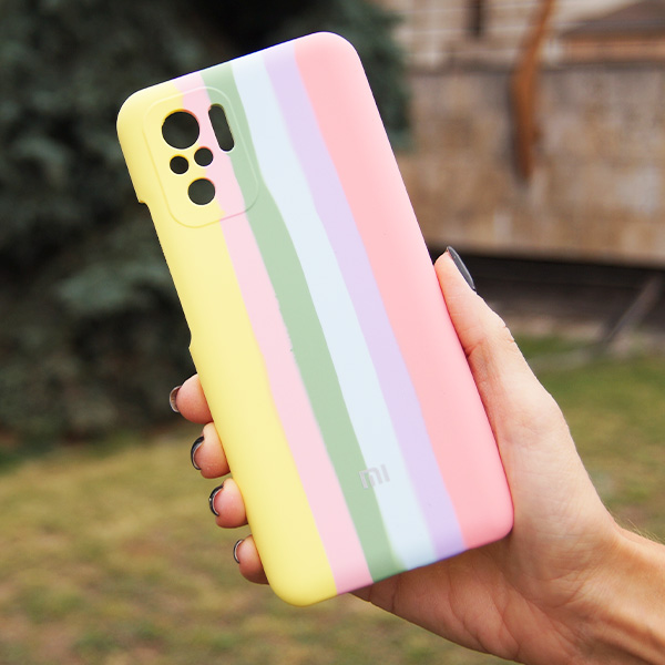 Чехол Silicone Cover Full Rainbow для Xiaomi Redmi Note10 Yellow/Pink with Camera Lens